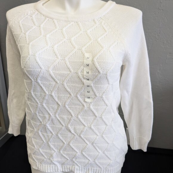 croft & barrow Sweaters - Croft & Barrow Open Knit Crochet Sweater White Cotton Blend Women's Medium NWT